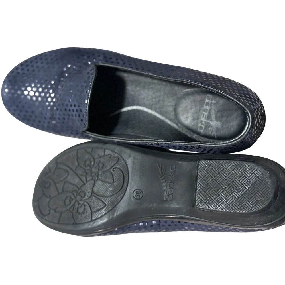 Dansko Navy Blue Metallic Polka Dot Slip On Loafers‎ Flats Size 38